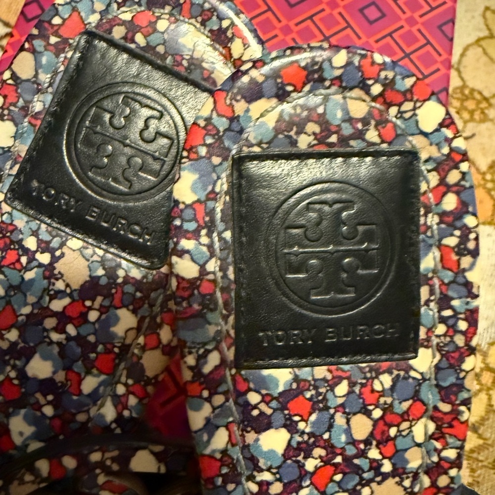 Tory Burch Red and Blue Printed Miller Sandals Box Label - Picture 4 of 6